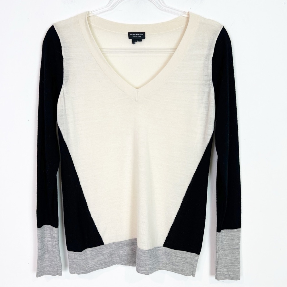 Club Monaco Cream, Black & Gray V-Neck Sweater